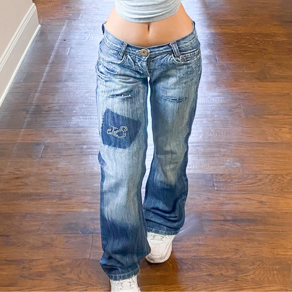 Dolce and Gabbana vintage gem embellished bootcut low rise light wash jeans